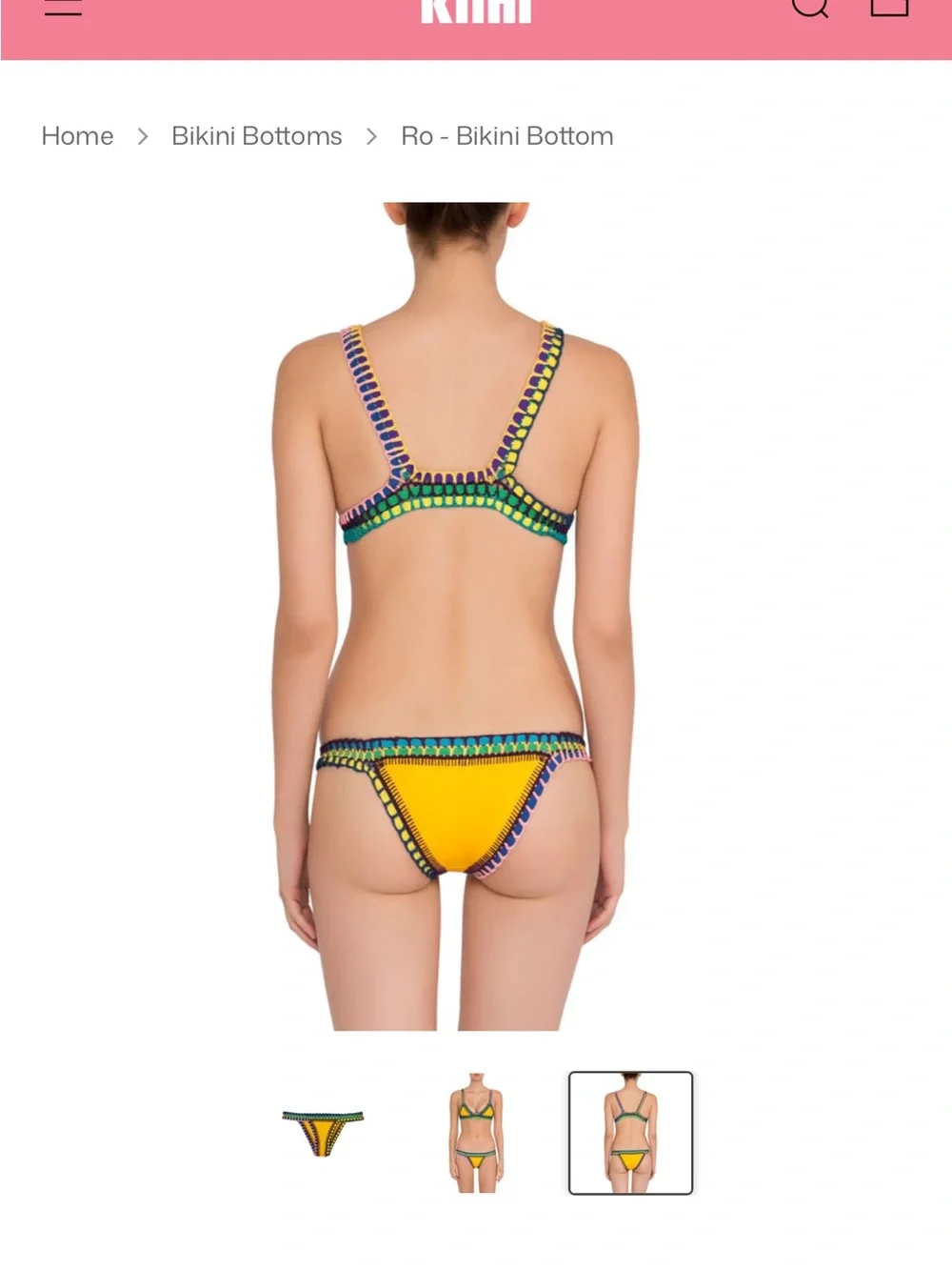 NWT KIINI Ro Yellow Bikini Bottom with Multicolor Crochet Trim MEDIUM
